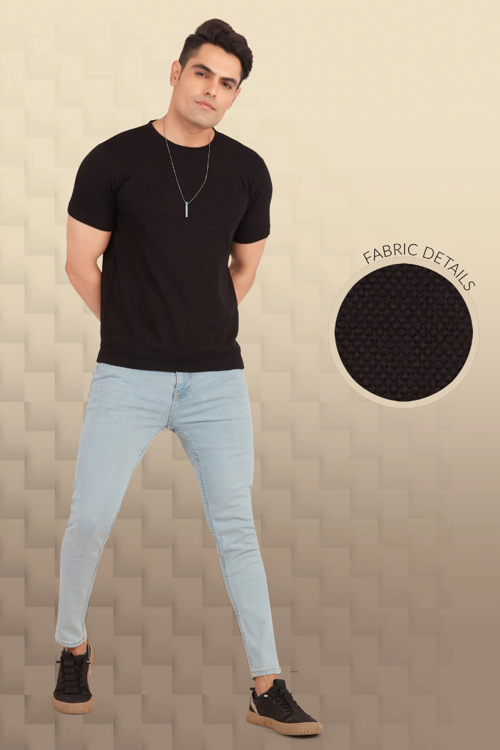 Texture Black Popcorn Round Neck