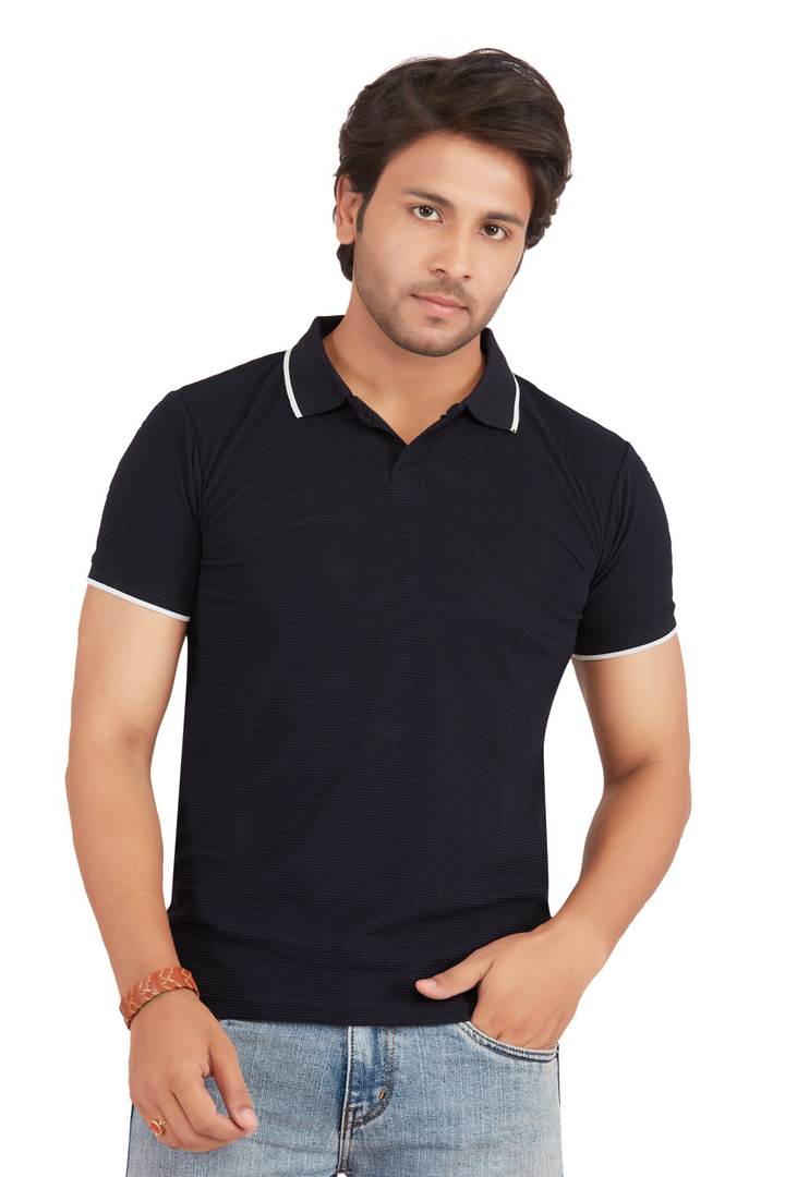 Textura Navy Blue Waffleknit Polo