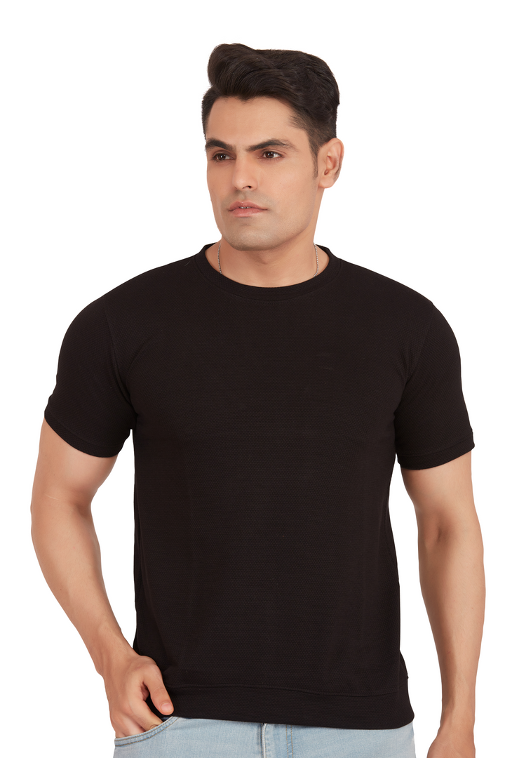 Texture Black Popcorn Round Neck