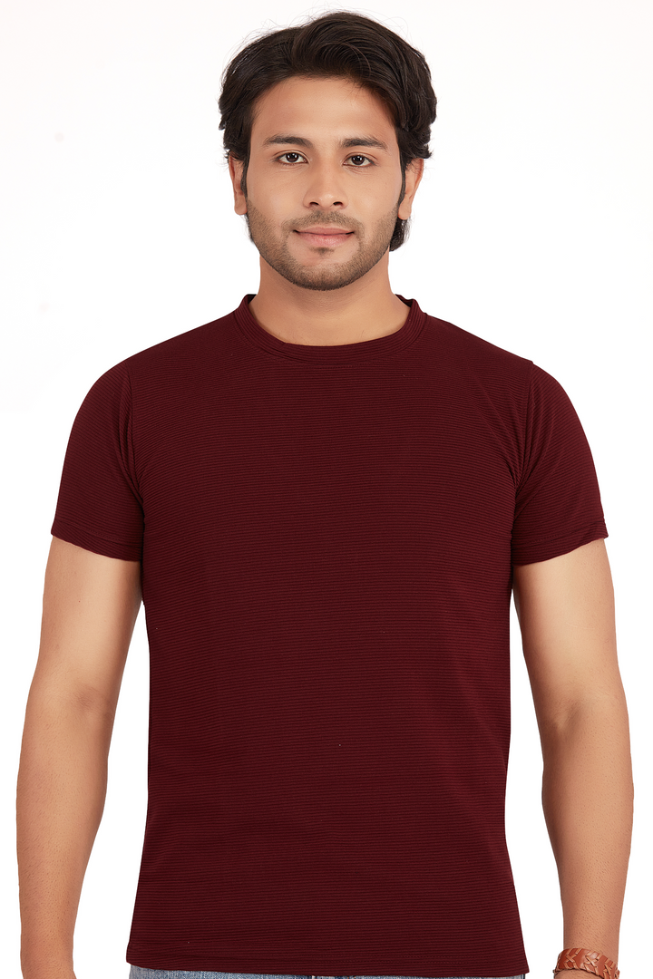 Textura Maroon Ribknit Crew Neck