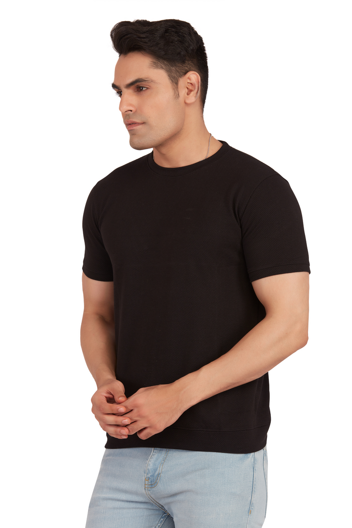 Texture Black Popcorn Round Neck