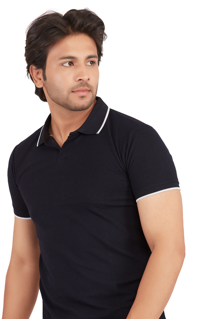 Textura Navy Blue Waffleknit Polo