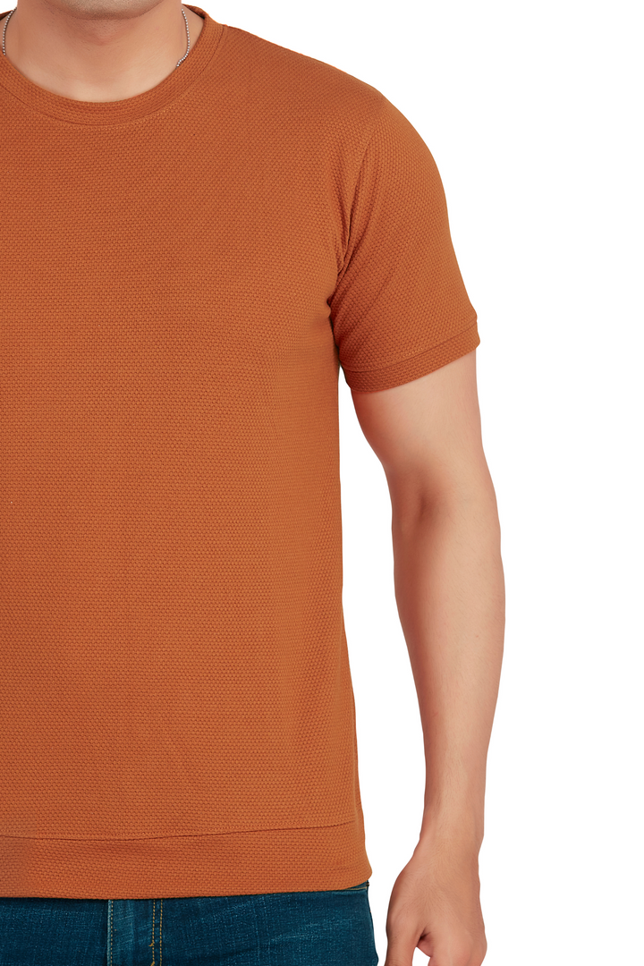 Texture Tobacco Popcorn Round Neck