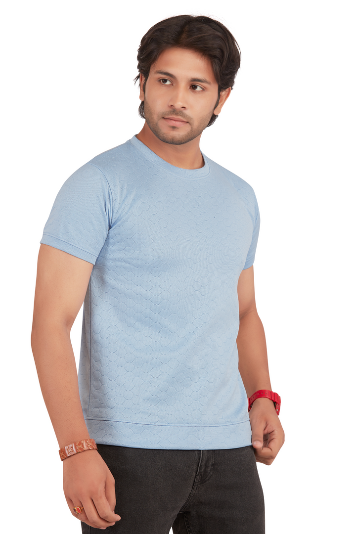 Textura Light Blue HexKnit Crew Neck