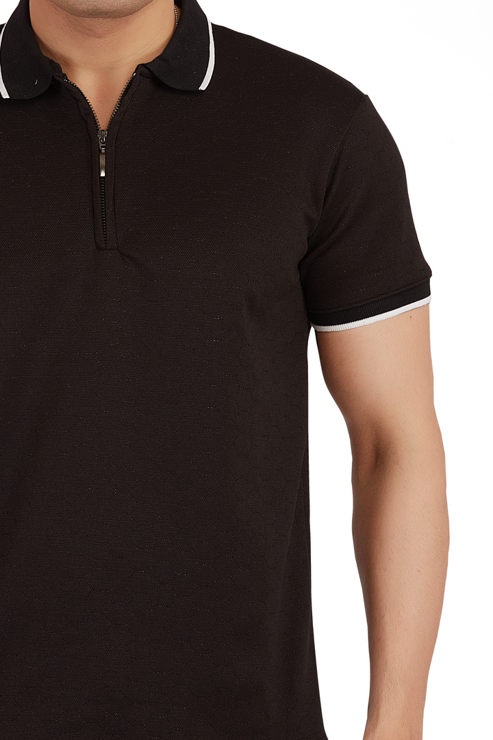 Textura Black Hexnit Polo Zip Polo