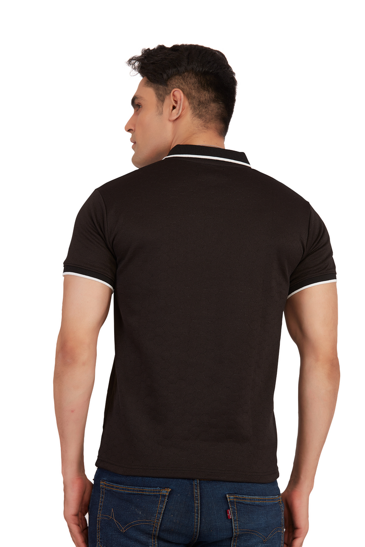 Textura Black Hexnit Polo Zip Polo